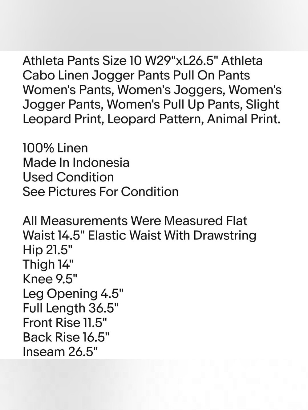 Athleta Pants Size 10 W29"xL26.5" Athleta Cabo Linen Jogger Pants Pull On Pants - Picture 2 of 8